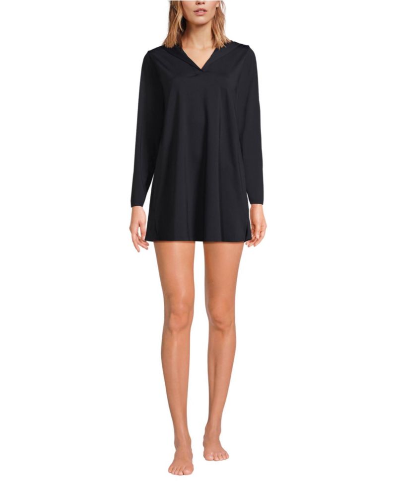 Women's Cotton Jersey Long Sleeve Hooded Swim Cover-up Dress