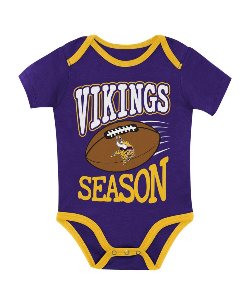 Baby Boys' and Girls' Minnesota Vikings First Round Pick Screen-Printed Bodysuits, 3-Piece Set