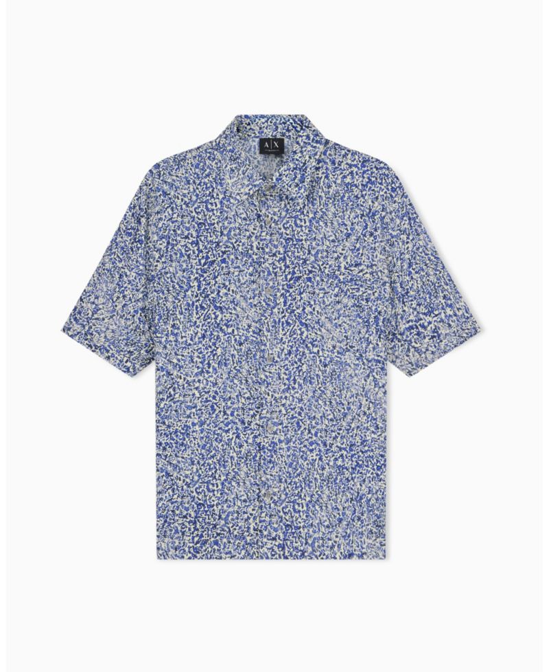 Men's Short Sleeve All-Over Logo Woven Button-Down Shirt