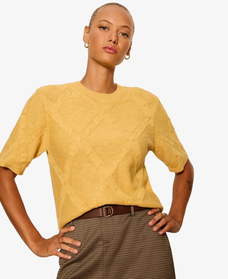 Petite Short-Sleeve Cotton Sweater T-Shirt