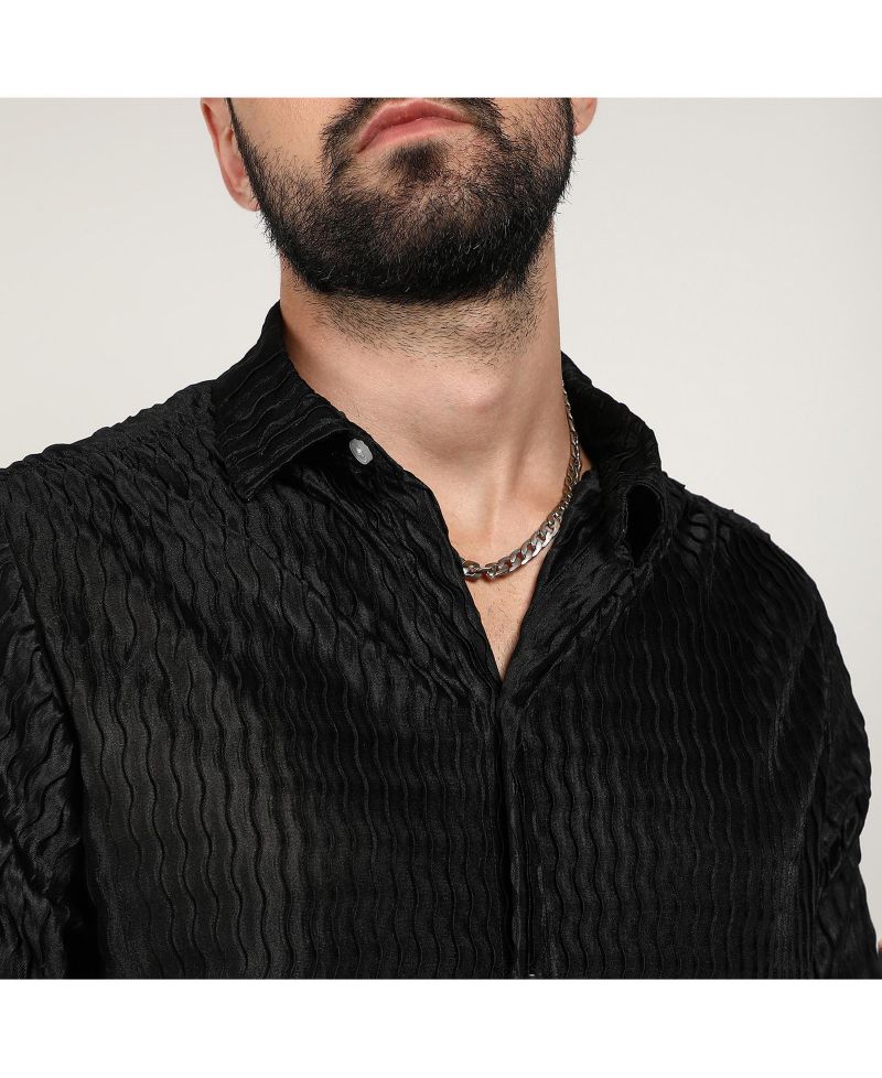Men's Onyx Black Curly-Creased Shirt