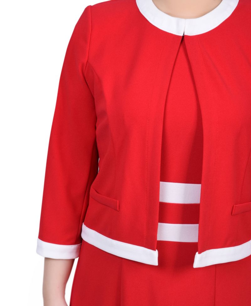 Women's Elbow Sleeve Colorblocked Dress, 2 Piece Set