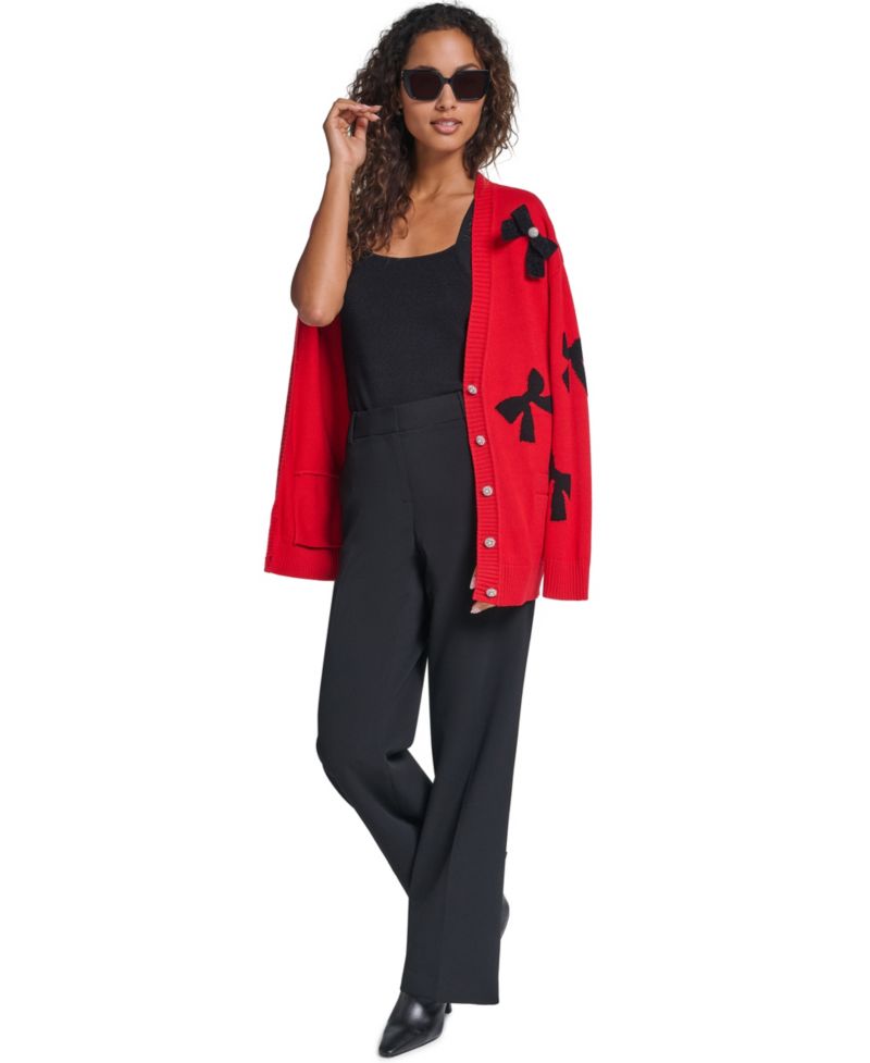 Women's Bow Long-Sleeve V-Neck Cardigan