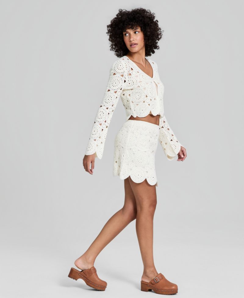 Women's Crochet Scallop-Trim Mini Skirt