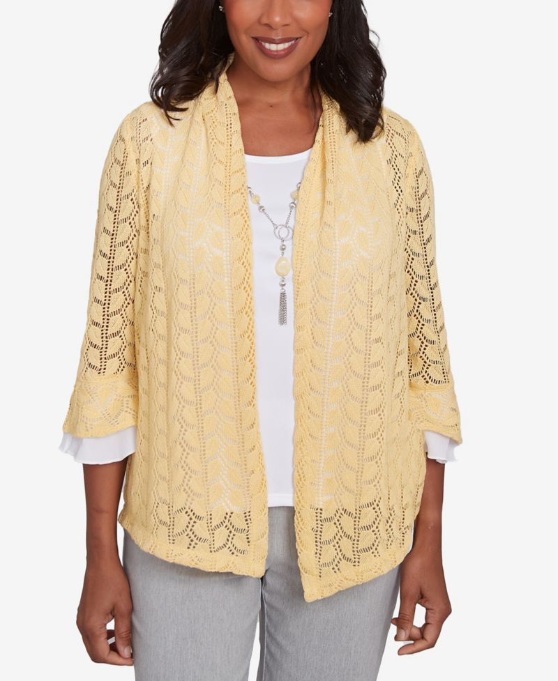 Women's Dress Code Two in One Pointelle Knit Top with Necklace