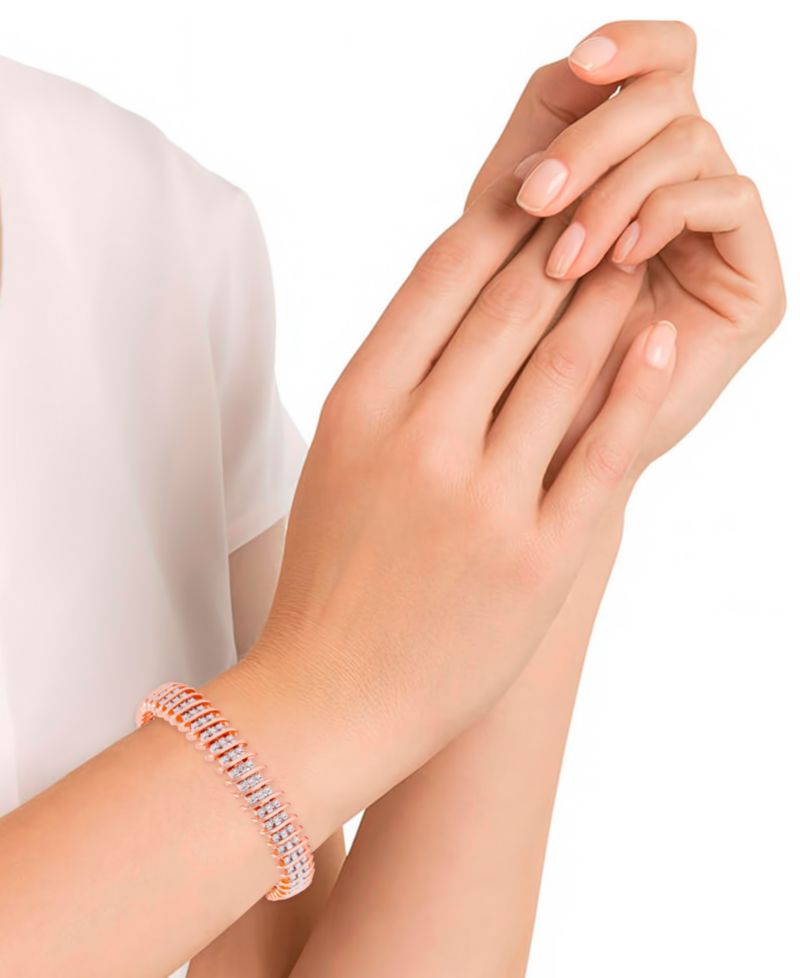 Diamond Accent Wide Link Chain Bracelet in Gold-Plated or Silver-Plated Brass