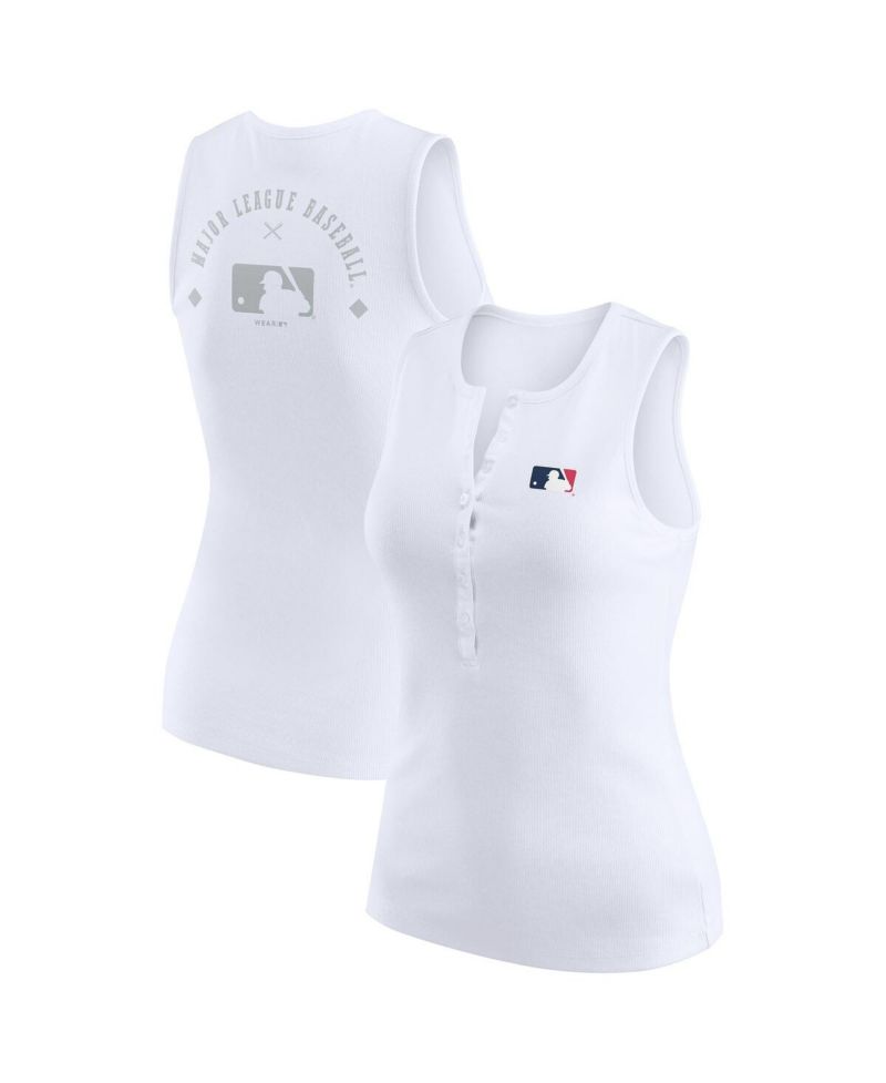 Women's White MLB Rib-Knit Henley Tank Top