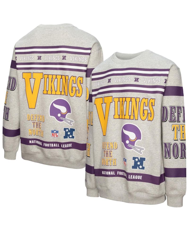 Men's Heather Gray Minnesota Vikings All Over Print Fleece Crewneck Sweatshirt