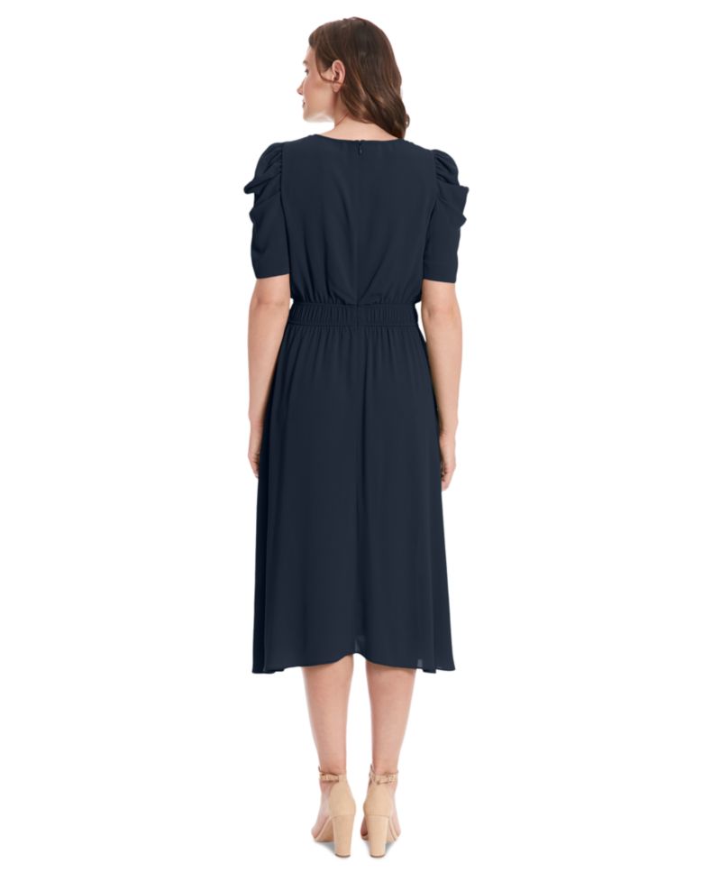 Women's Shirred Jewel-Neck Midi Dress