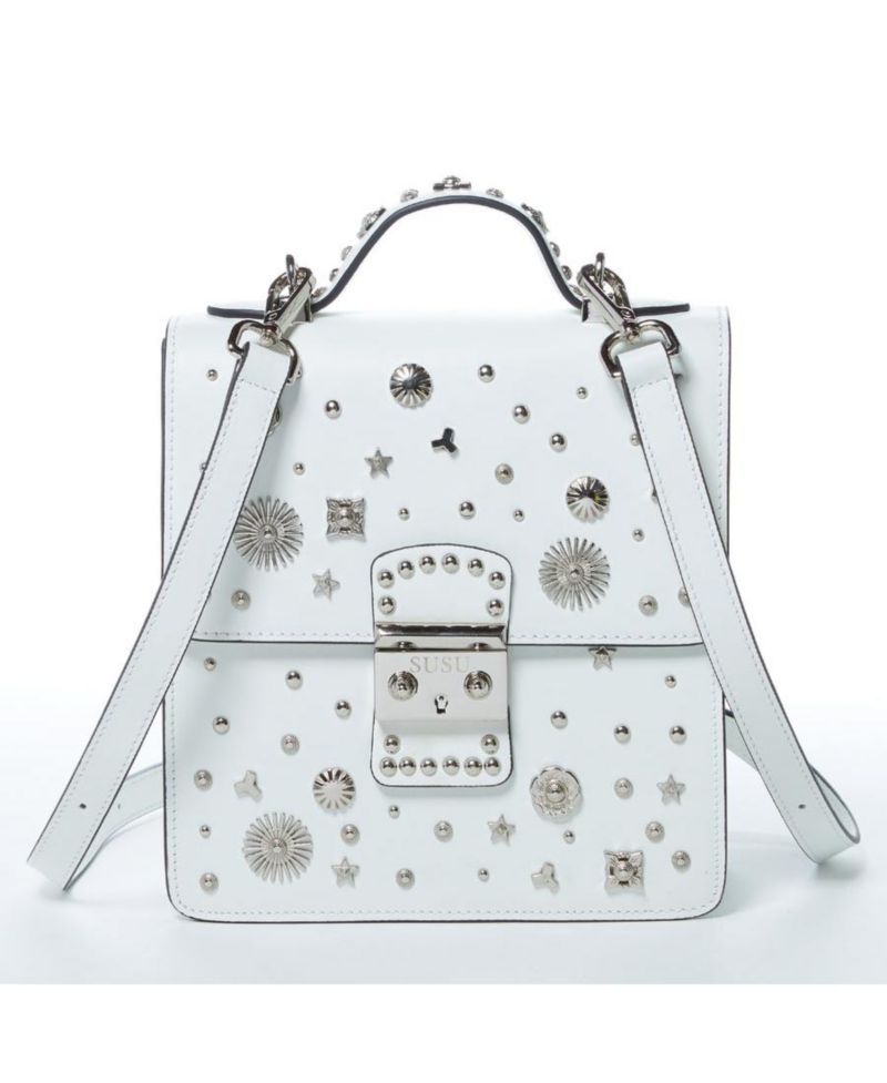 Leather Backpack Purse Convertible Crossbody Bag with Embellishments and Top Handle White Women's Handbag