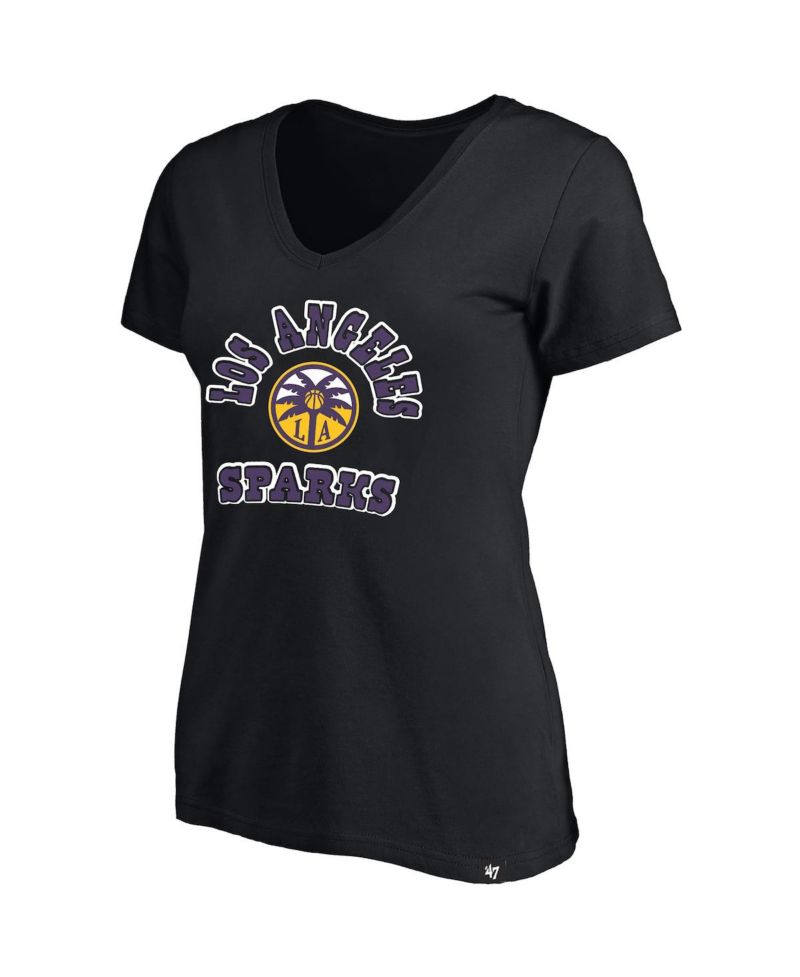 Women's x 47 Black Los Angeles Sparks Logo Lockup Plus Size V-Neck T-Shirt