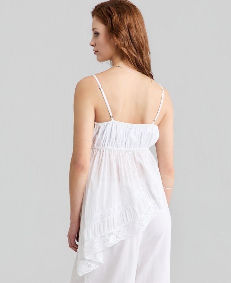 Petite Asymmetrical Lace Trim Pull-On Top