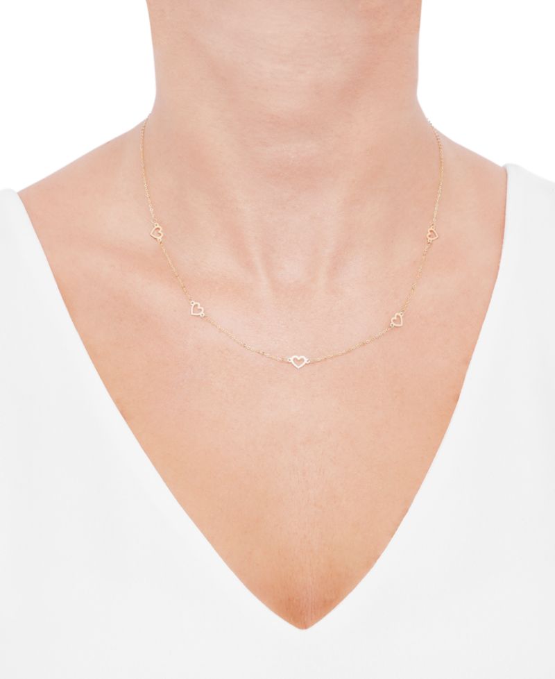 Polished Open Heart Station 18" Collar Necklace in 10k Gold
