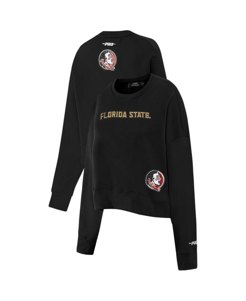 Women's Black Florida State Seminoles Sequin Boxy Cropped Pullover Sweatshirt