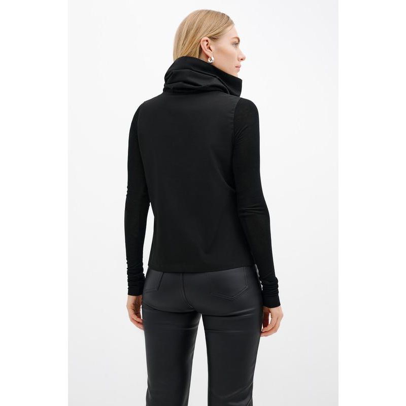 Women's Atlantic High-Collar Cotton Top with Sheer Long Sleeves