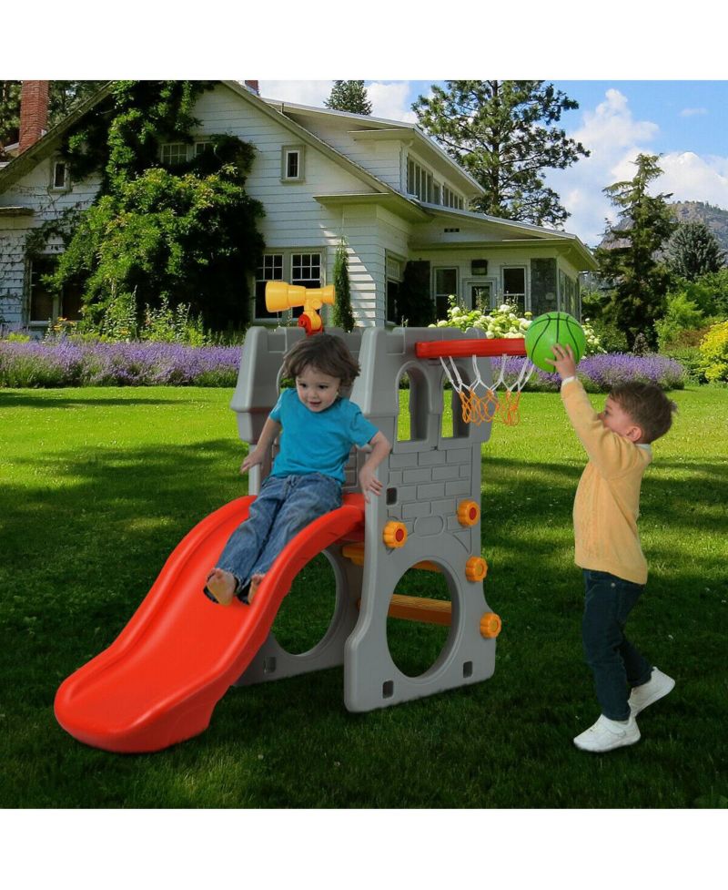 Toddler 5 in 1 Climber Slide Playset with Basketball Hoop