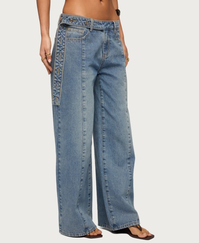 Women's Buttoned Waist Low Rise Baggy Jeans