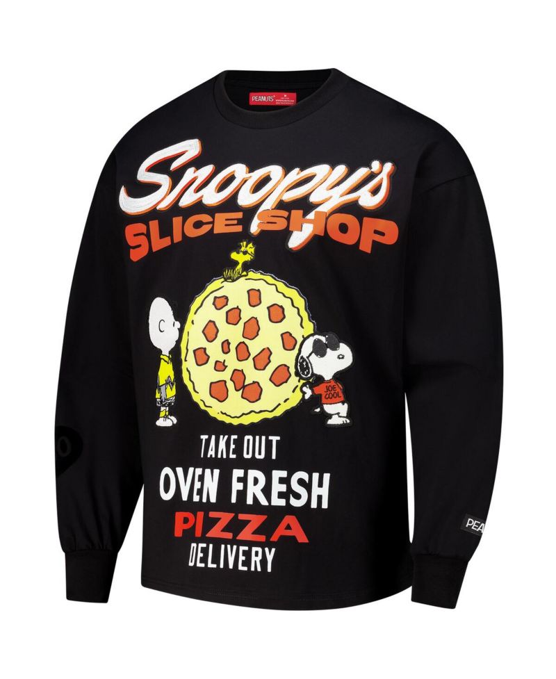 Men's Black Peanuts Drop Shoulder Long Sleeve T-Shirt