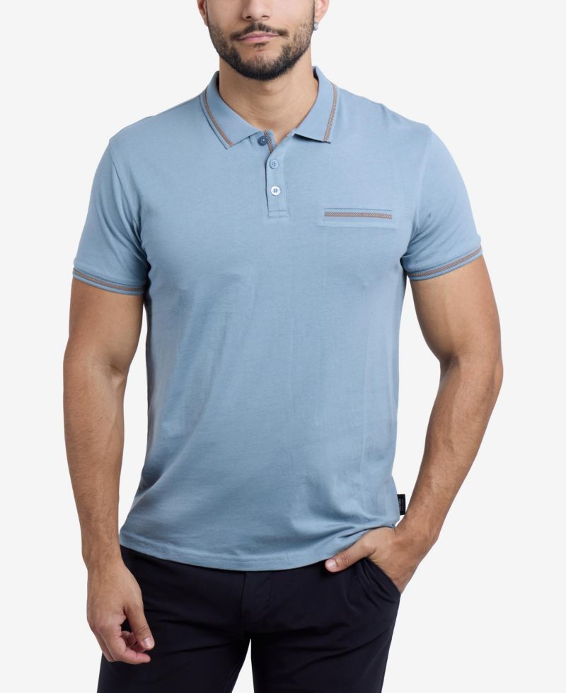 CULTURA Men's Short Sleeves Cotton Polo With Jaquard Rib And Chest Rib Pocket