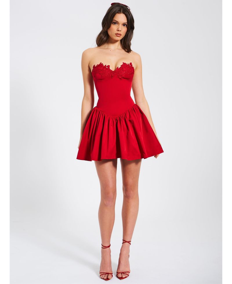 Women's Sacha Red Lace Drop Waist Corset Puffy Mini Dress
