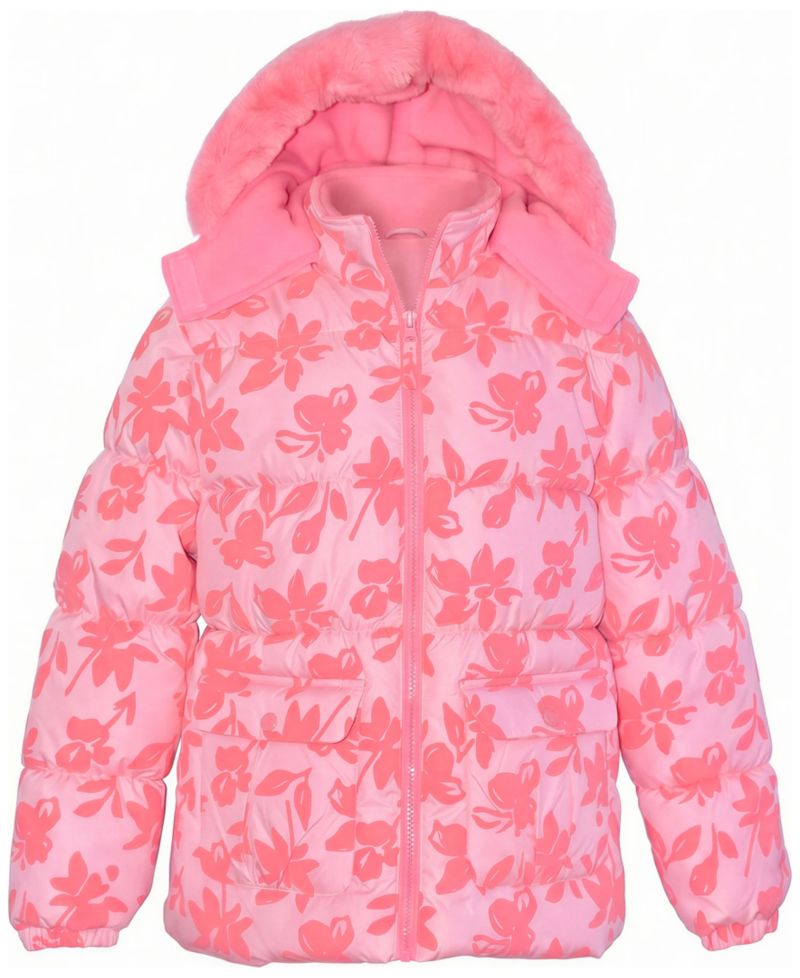 Girls' 5-16 Floral Flocked Puffer Jacket