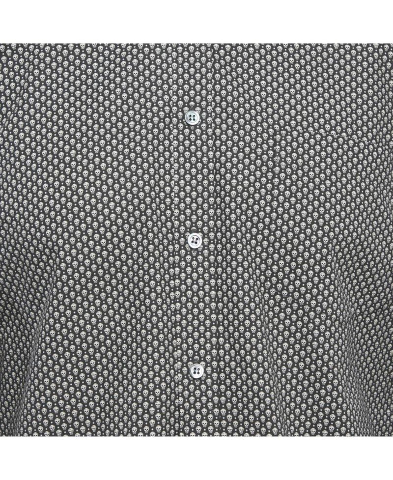 Men's Skull-Print Slim-Fit Button-Down Shirt