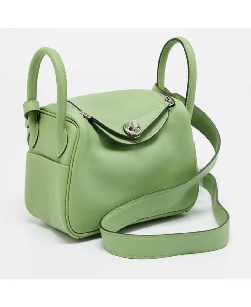 Pre-Owned HERMES Lindy Mini Palladium Finish Vert Swift Leather Shoulder Bag