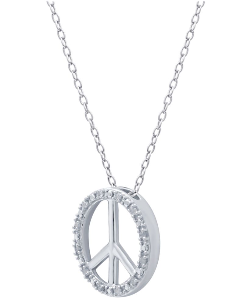 Diamond Peace Sign 18" Pendant Necklace (1/10 ct. t.w.) in Sterling Silver or Sterling Silver & 14k Gold-Plate
