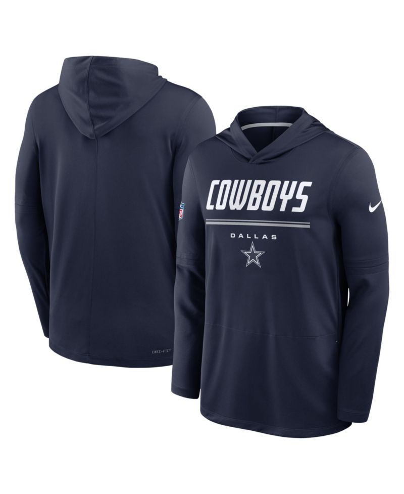 Men's Navy Dallas Cowboys Sideline Lightweight Long Sleeve Hooded Dri-FIT T-Shirt