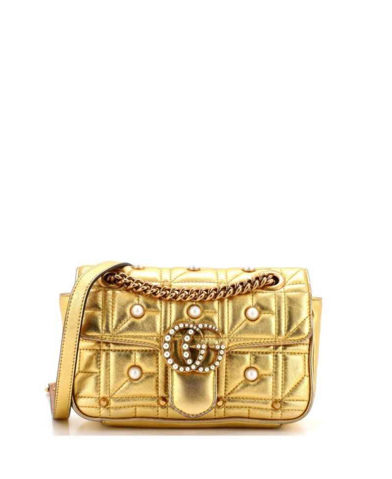 Mini Pearly GG Marmont Flap Bag Embellished Matelasse Leather