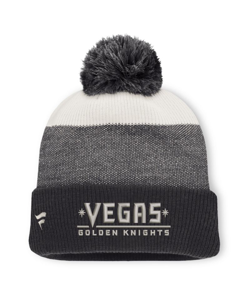 Men's Black/Light Beige Vegas Golden Knights Monochrome Cuffed Knit Hat with Pom