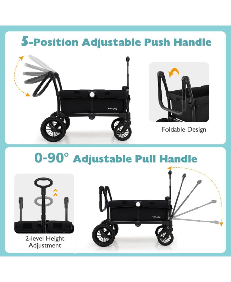 Wagon Stroller for 2 Kids Push Pull Double Stroller w/ Adjustable Handle