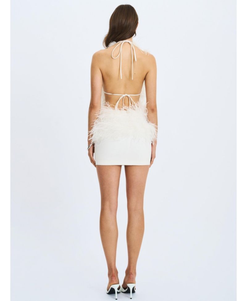 Women's Quisten Feathered Plunging Halter Mini Dress