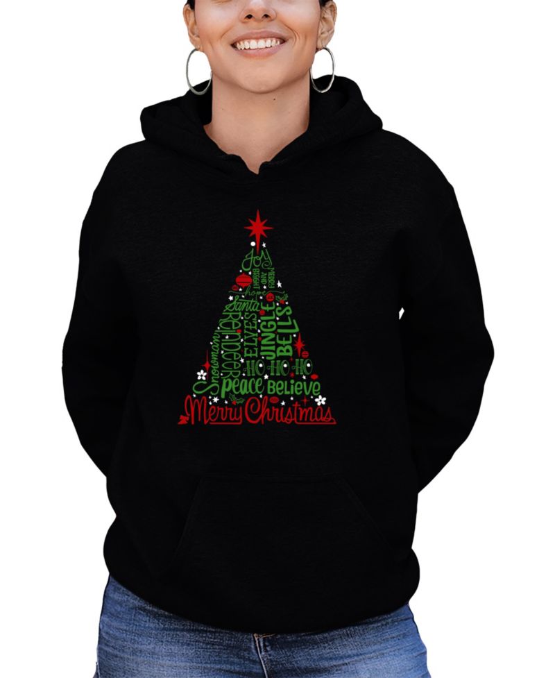 Women's Holiday Christmas Tree Word Art Hooded Sweatshirt