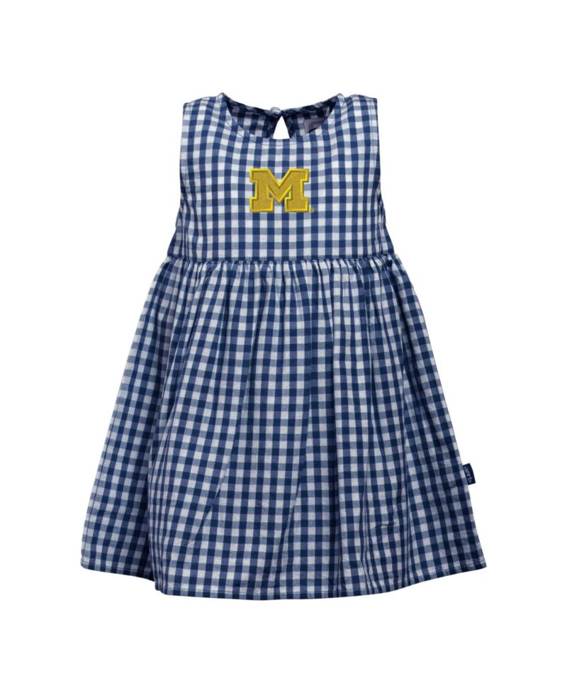 Baby Girls Navy Michigan Wolverines Loren Gingham Dress