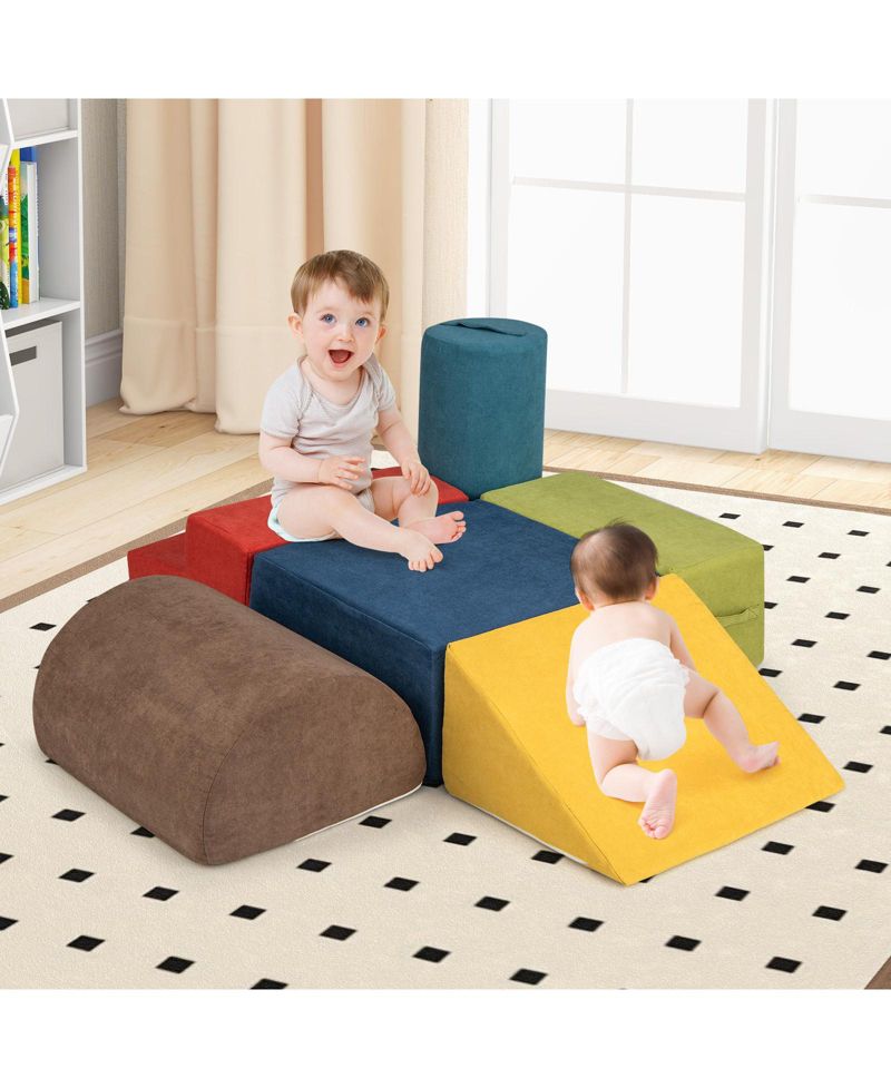 6-Piece Baby Climbing Blocks Set with High-Density Foam & Carry Handles