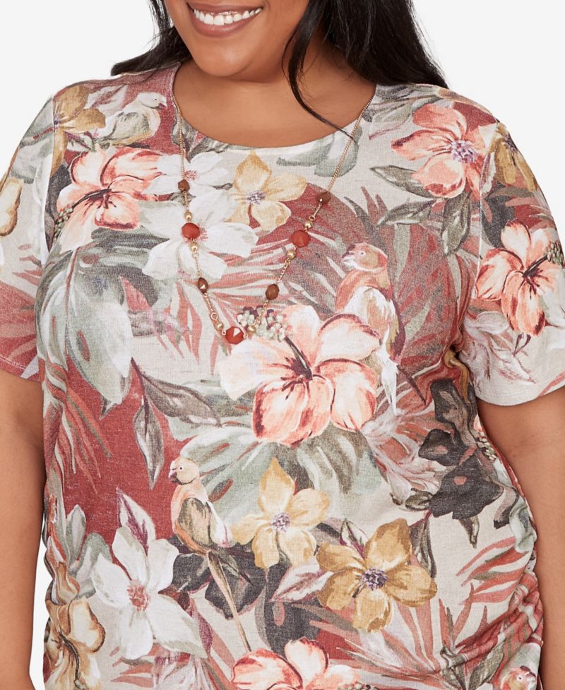 Plus Size Spice Market Dramatic Floral T-Shirt with Necklace