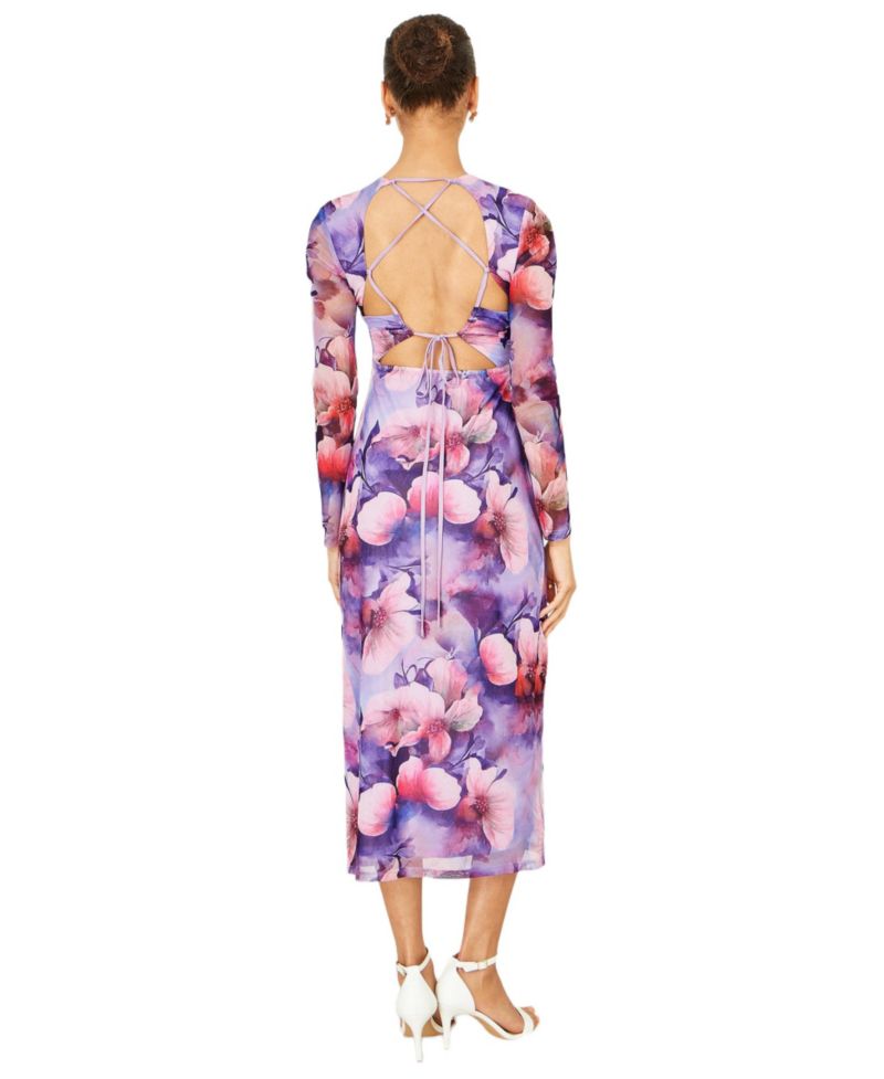 Women's Tie Back Mesh Midi Dress