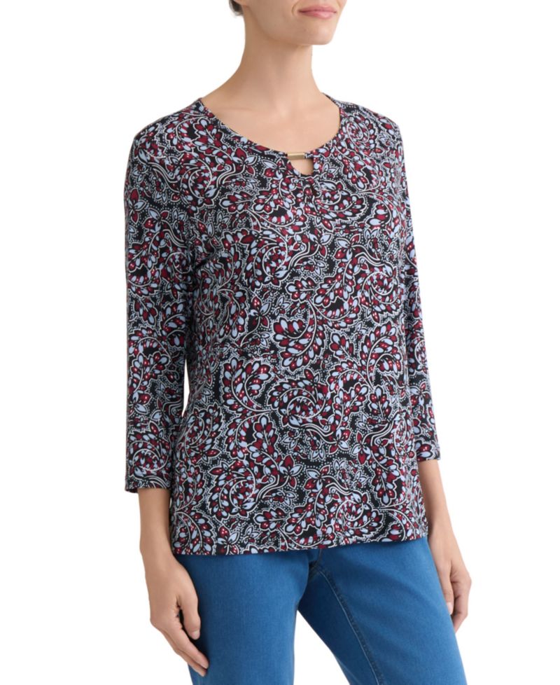 Women's Keyhole 3/4-Sleeve Paisley-Print Top