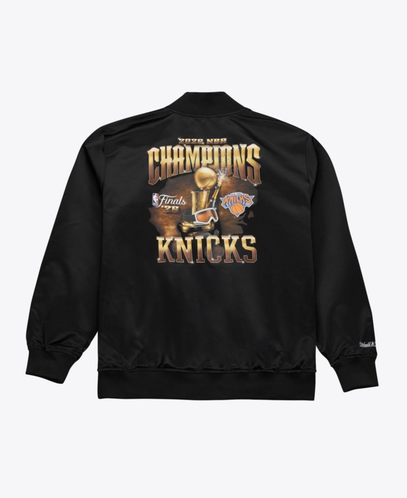 Men's Black New York Knicks 2026 NBA Finals Champions Satin Full-Snap Jacket
