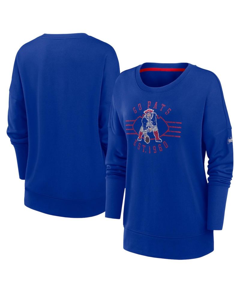 Women's Royal New England Patriots Rewind Playback Icon Performance Pullover Sweatshirt