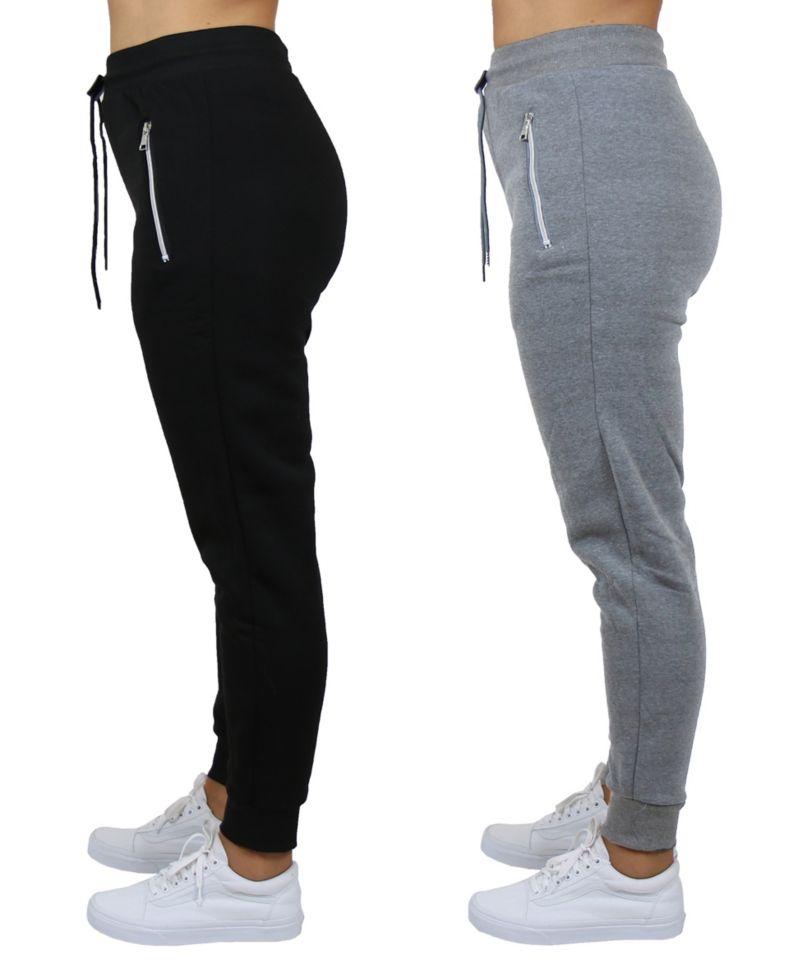 Women's Loose Fit Fleece Lined Jogger Sweatpants with Zipper Pockets-2 Pack