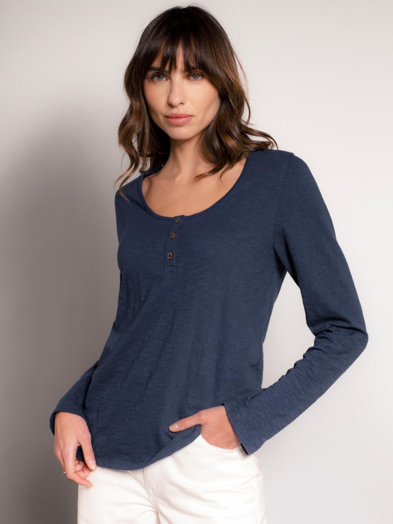 Women's Slub Jersey Scoop Neck Henley Top