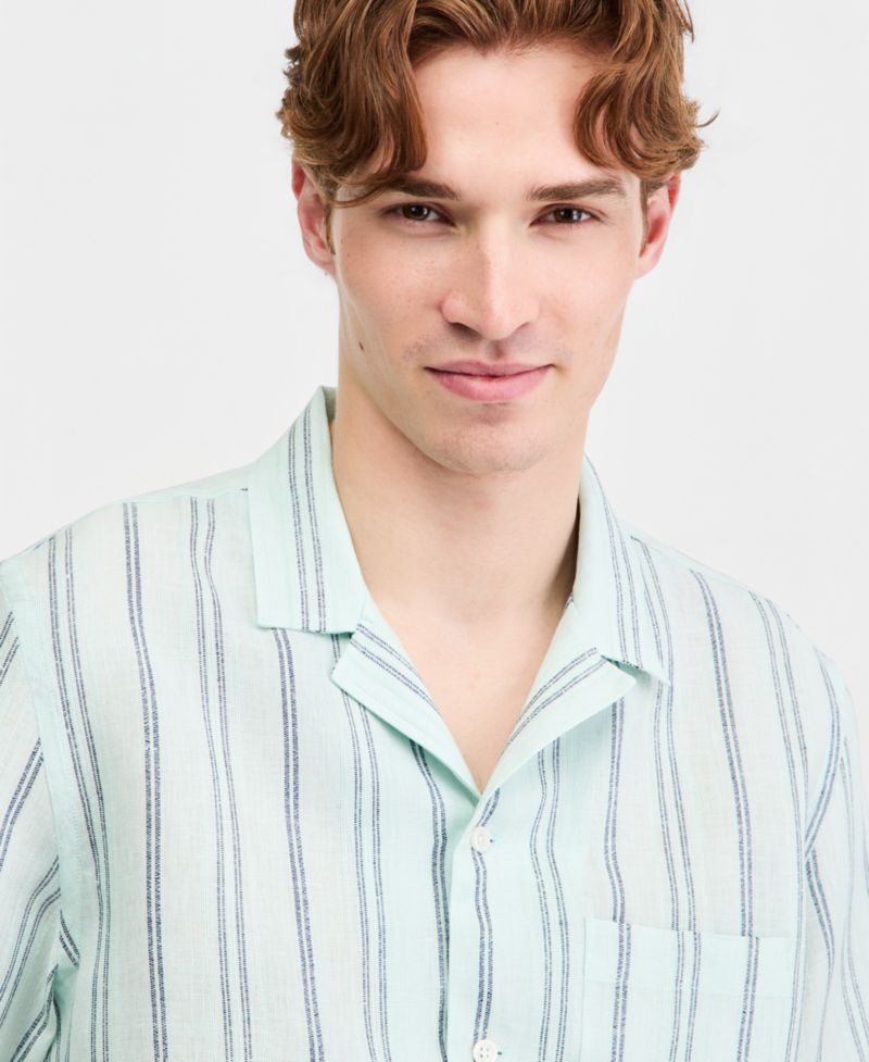 Men's Textured Stripe Linen Short-Sleeve Shirt