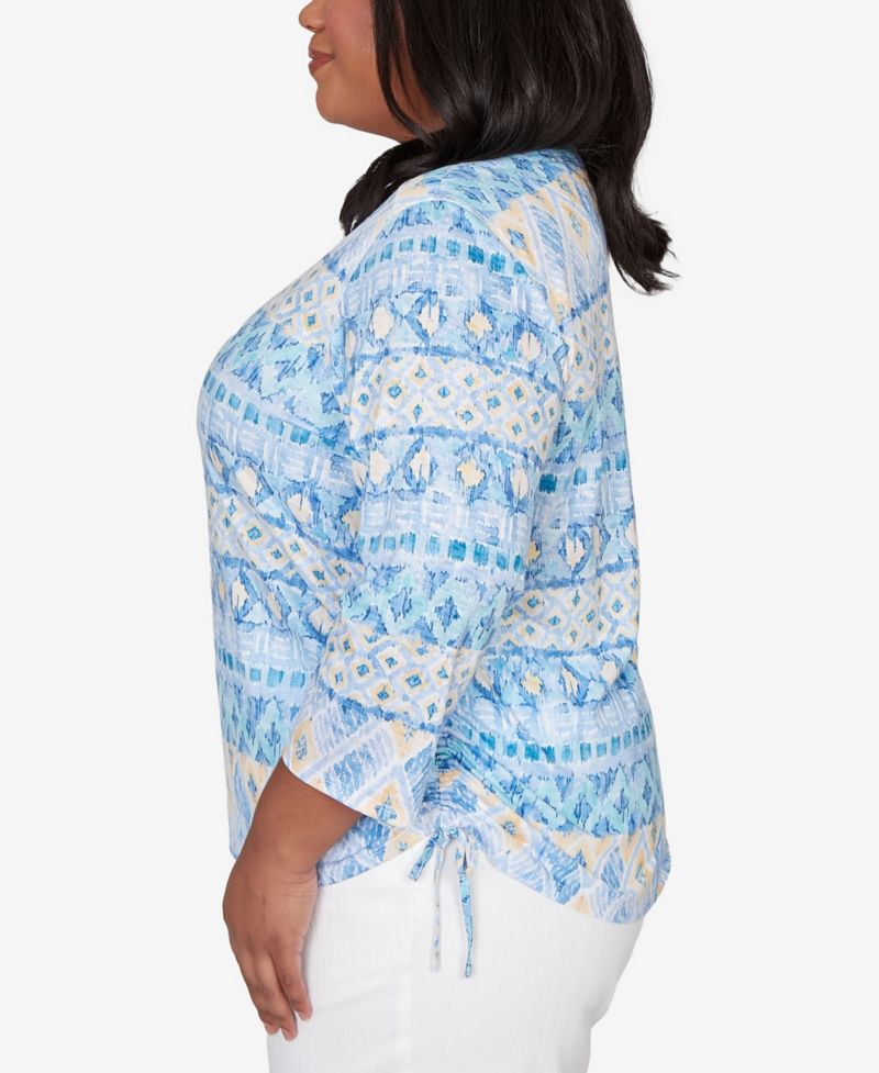 Plus Size Classic Ikat Biadere Tie Ruched Top
