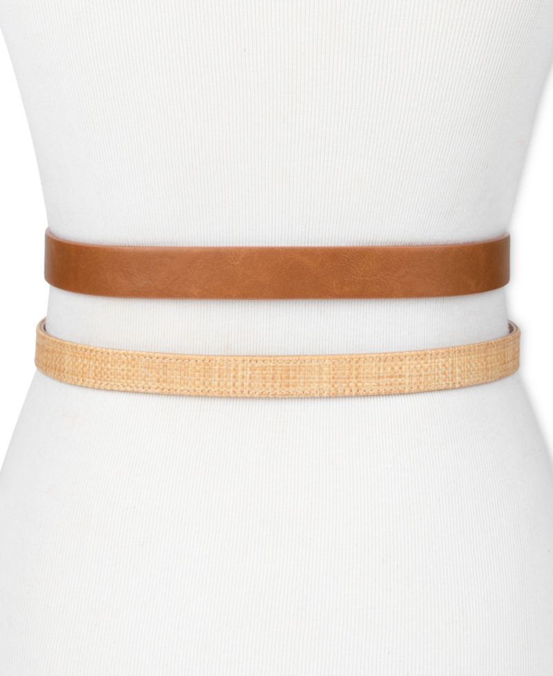Women's Two Pack Belt Set - Skinny Monogram Buckle Belt and Harness Buckle Belt Set