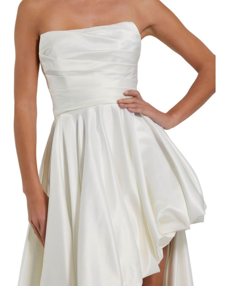 Women's Strapless High-Low Satin Gown with Draped Skirt