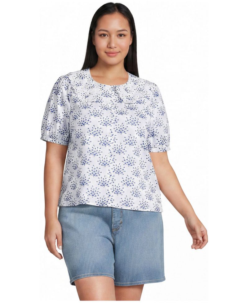 Plus Size Ruffle-Collar Puff-Sleeve Blouse