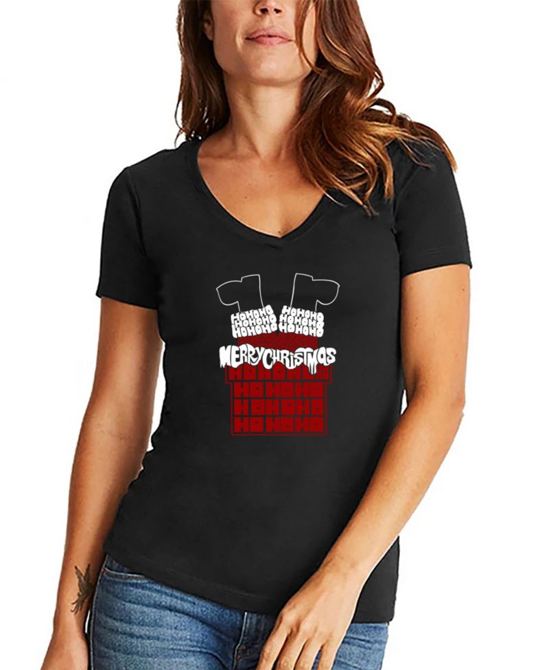 Women's Chimney Santa Word Art V-Neck T-Shirt