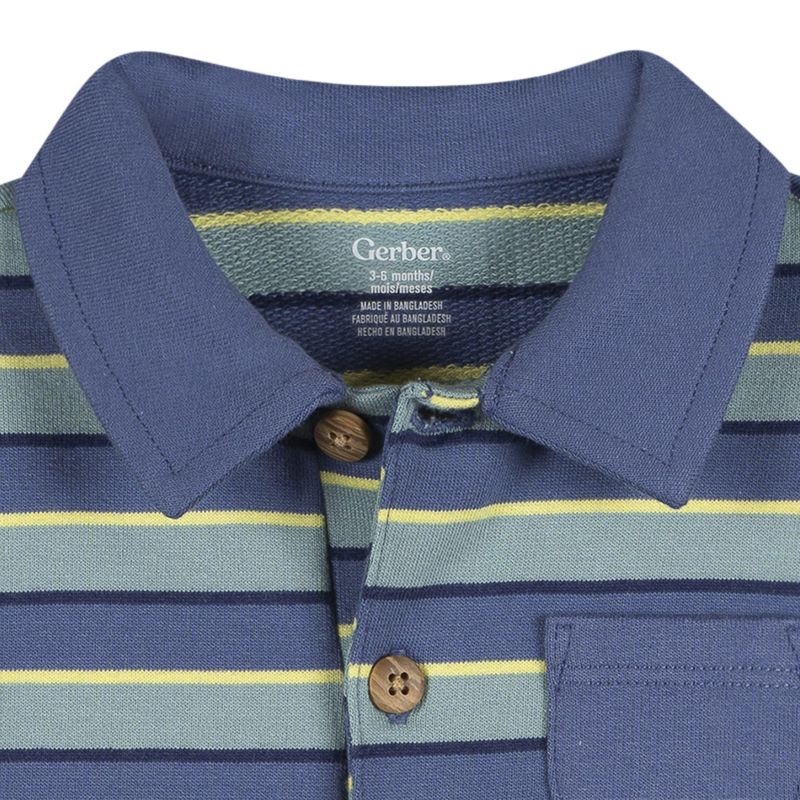 Baby Boys Collared Romper, Blue and Green.